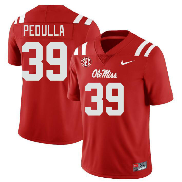 Men #39 Ciaran Pedulla Ole Miss Rebels College Football Jerseys Stitched-Red